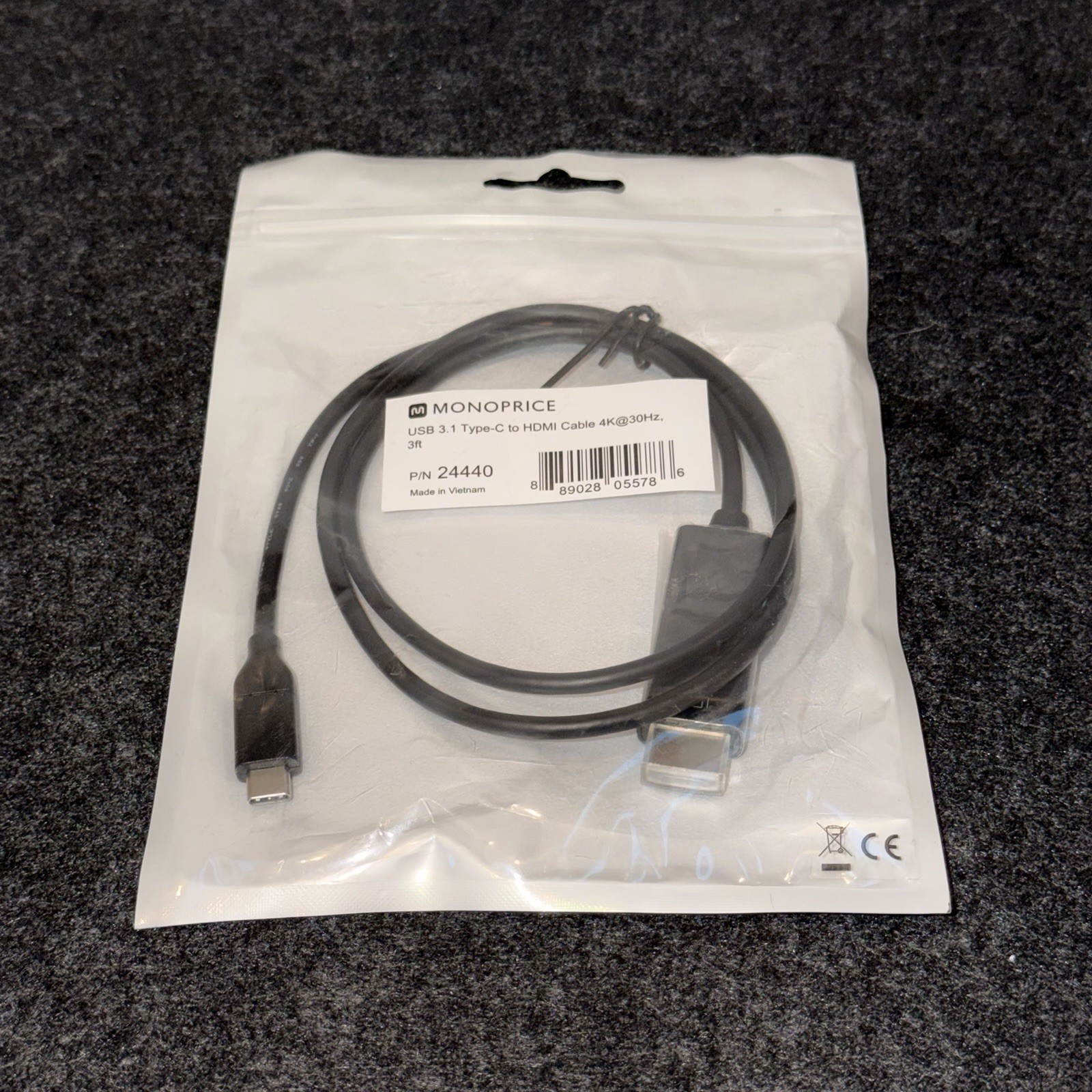 Monoprice USB 3.1 Type-C to HDMI Cable 4K@30Hz 3ft Black