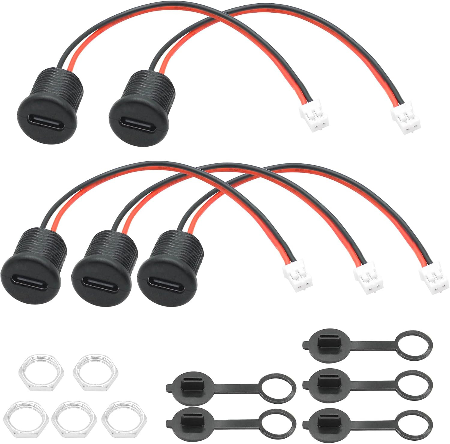 5Pcs USB Type C Female Socket to 2 Pin Terminal Cable 3", USB Panel Mount | USB