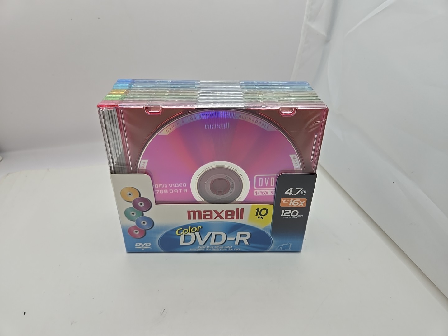 FACTORY SEALED Maxell Color DVD-R 10 Pack w/ Jewel Cases 4.7GB 120Min 16X NEW.