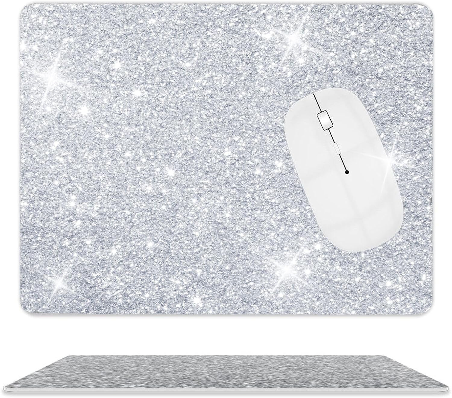 Mouse Pad Diamond Silver Glitter Sparkle Mousepad Bling Desk Accessories Gaming
