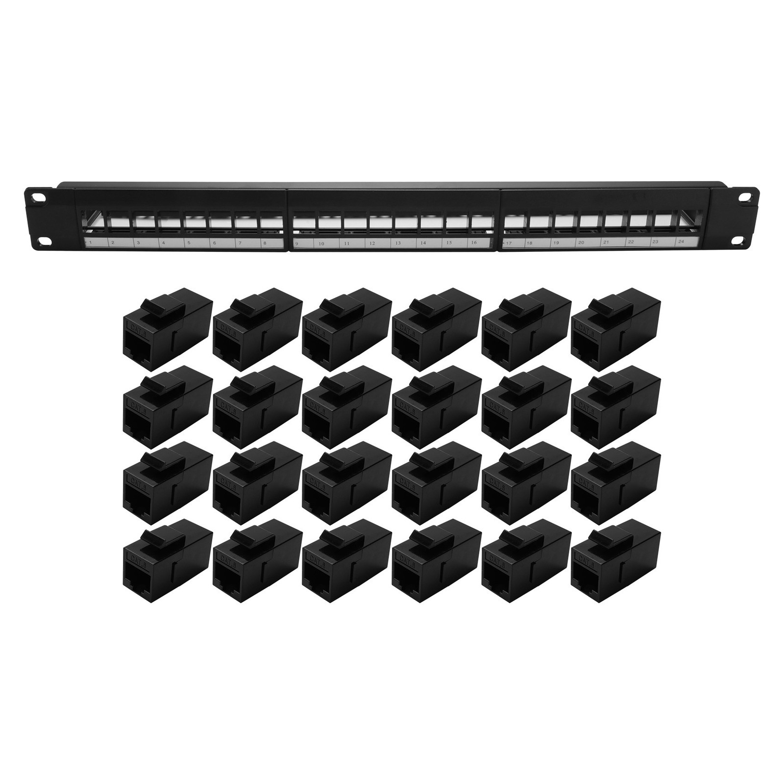 19Inch 1U Cabinet Rack Pass-Through 24 Port CAT6 Patch Panel RJ45 contact3629