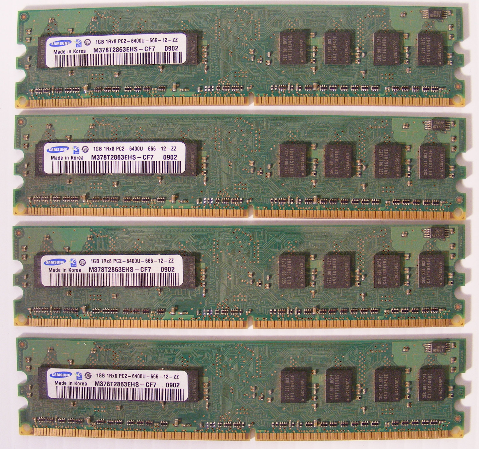 Lot of 4 Samsung M378T2863EHS-CF7 4GB (4x1GB) DIMM 800 MHz DDR2 SDRAM Memory 