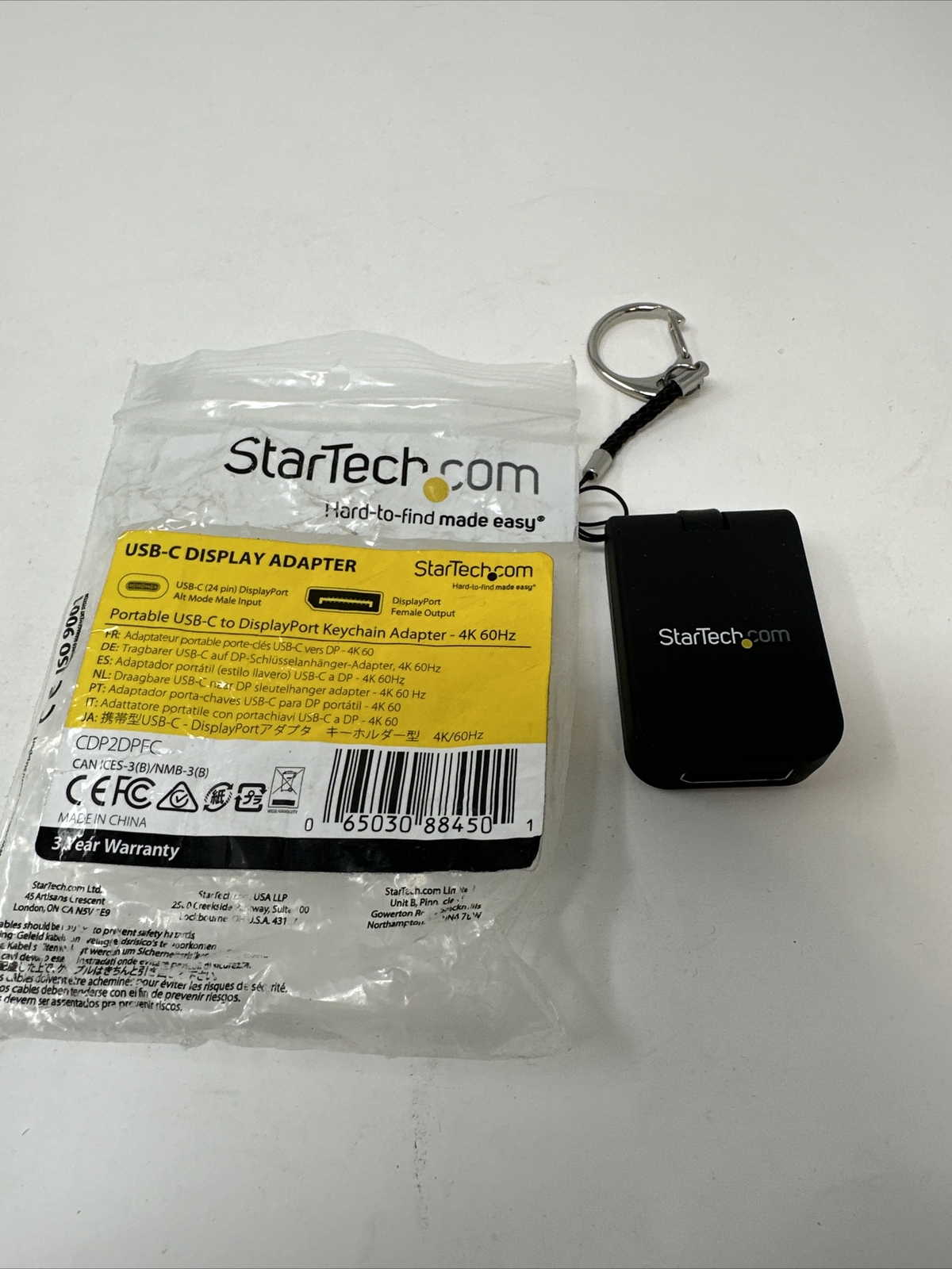 Startech Portable USB-C to DisplayPort Keychain Adapter 4K 60Hz, CDP2DPFC