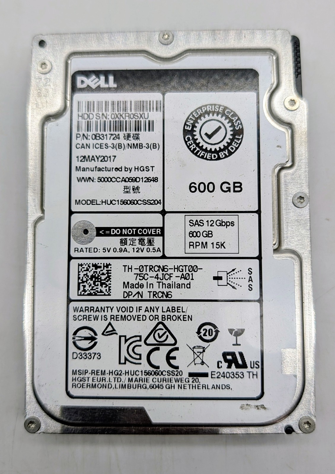 Dell TRCN6 600GB 15K SAS 12Gb/s 2.5" Hard Drive