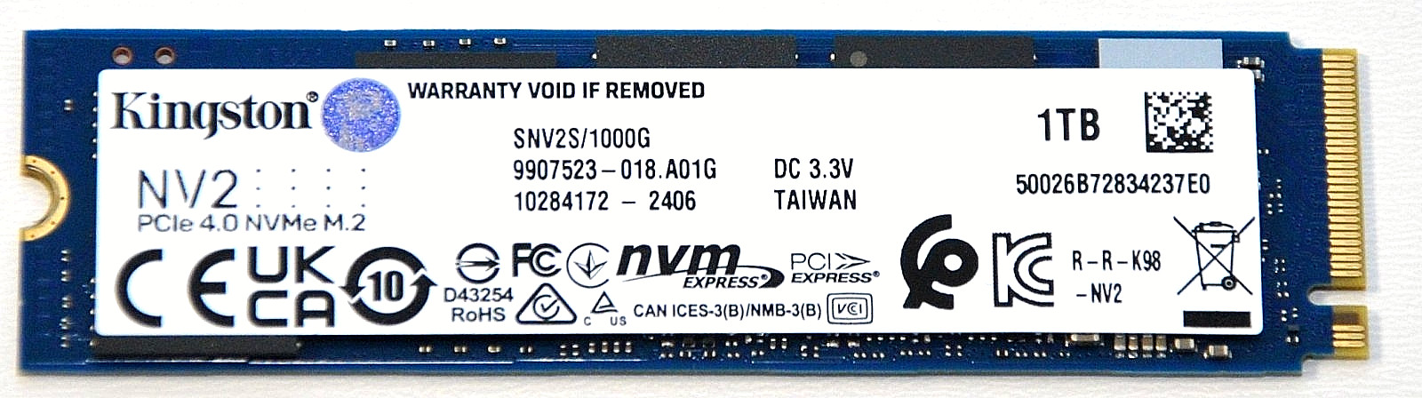 SNV2S/1000G KINGSTON  1TB M.2 PCle 4.0 NVMe 2280 SSD (58141) A