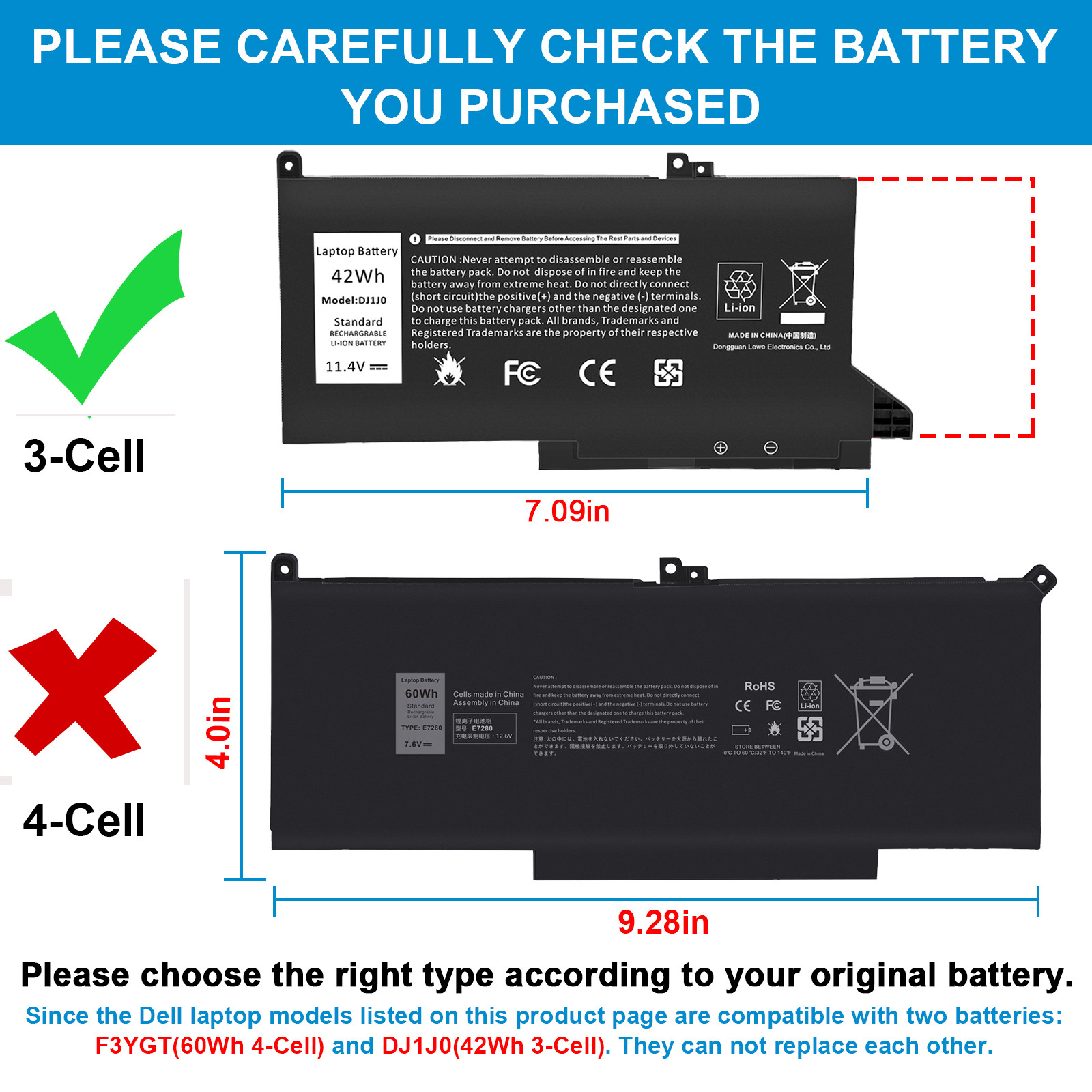 F3YGT DJ1JO Battery for Dell Latitude 12 7000 7280 7480 451-BBZL PGFX4 ONFOH 