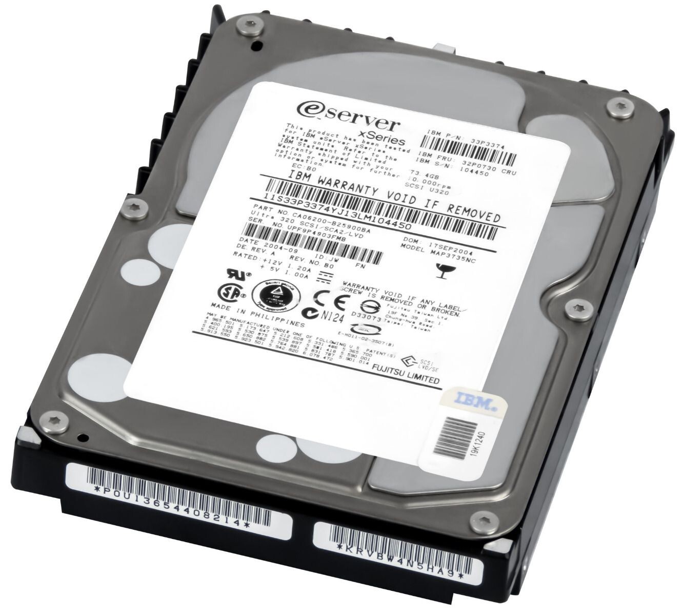 HARD DRIVE IBM 32P0730 33P3374 MAP3735NC 73GB 10000RPM 8MB SCSI U320 3.5"