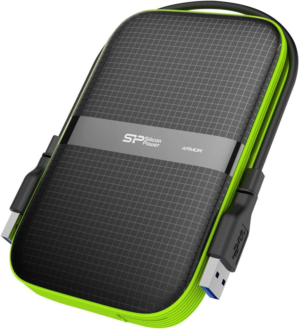 Silicon Power 5TB Rugged Portable External Hard Drive Armor A60, Black-Green 