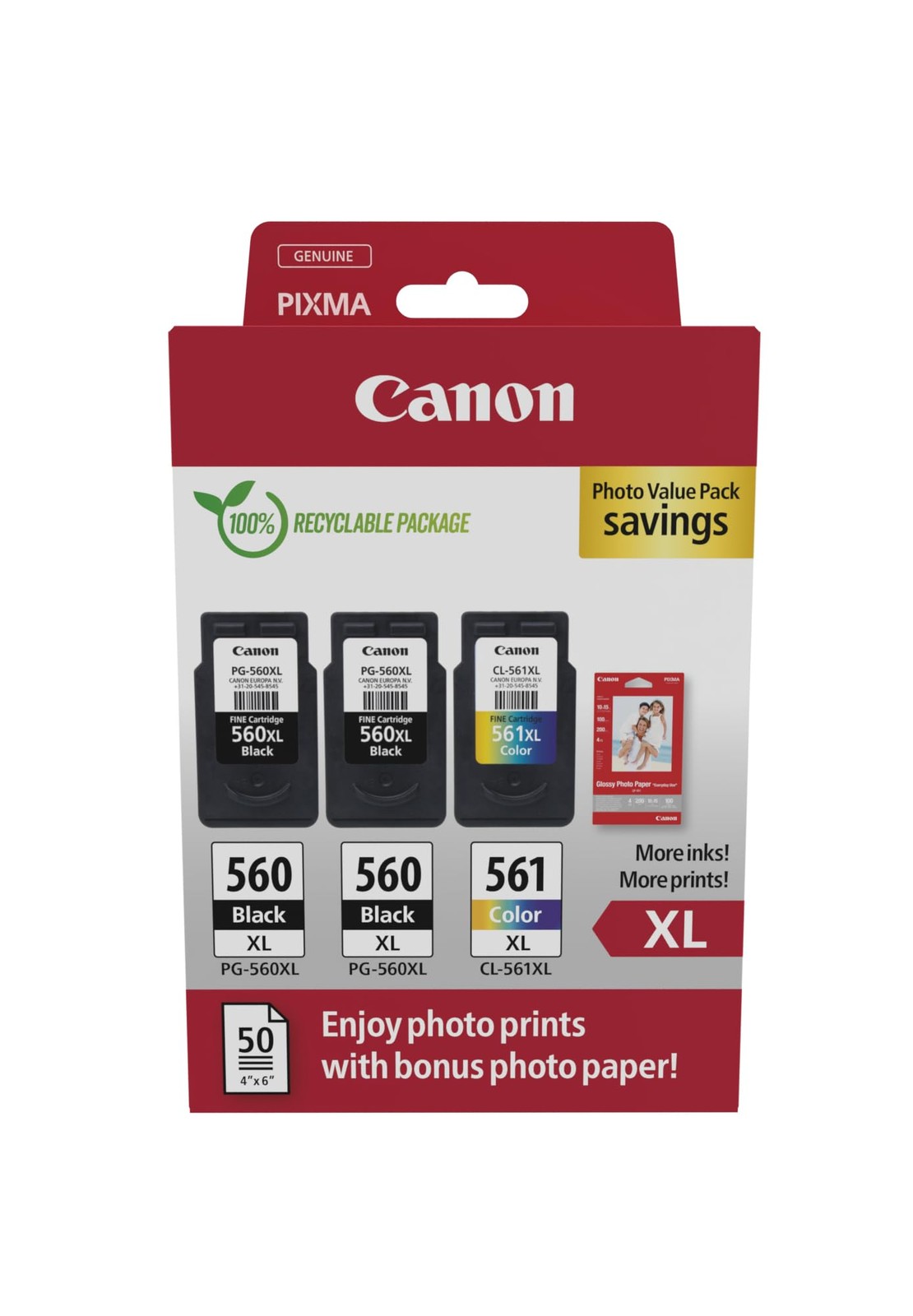 Canon PG-560XL x 2 / CL-561XL High Yield Genuine Ink Cartridges, Pack of 3 (2 x