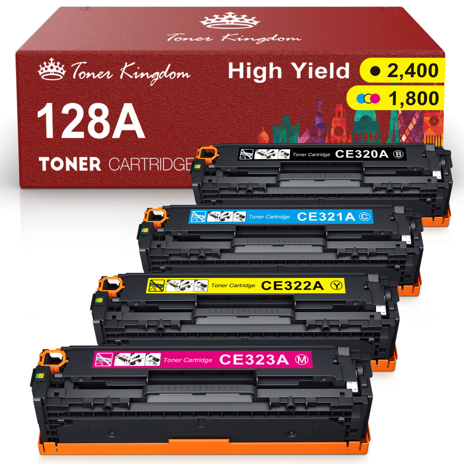 4PK High Yield CE320A-CE323A 128A Toner Cartridge For HP LaserJet CP1525n CP1525