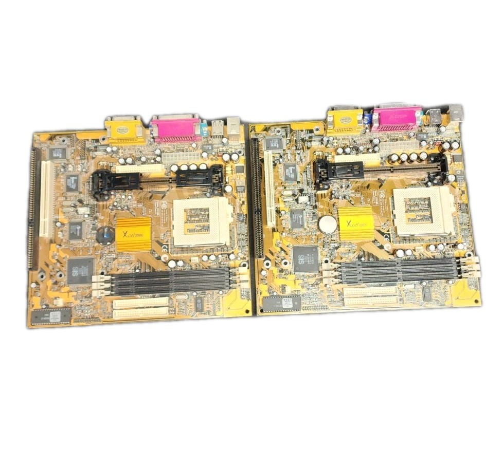 2x PCChips M748LMRT XCEL2000 Motherboards Slot 1 Socket 370 Read Baby AT 