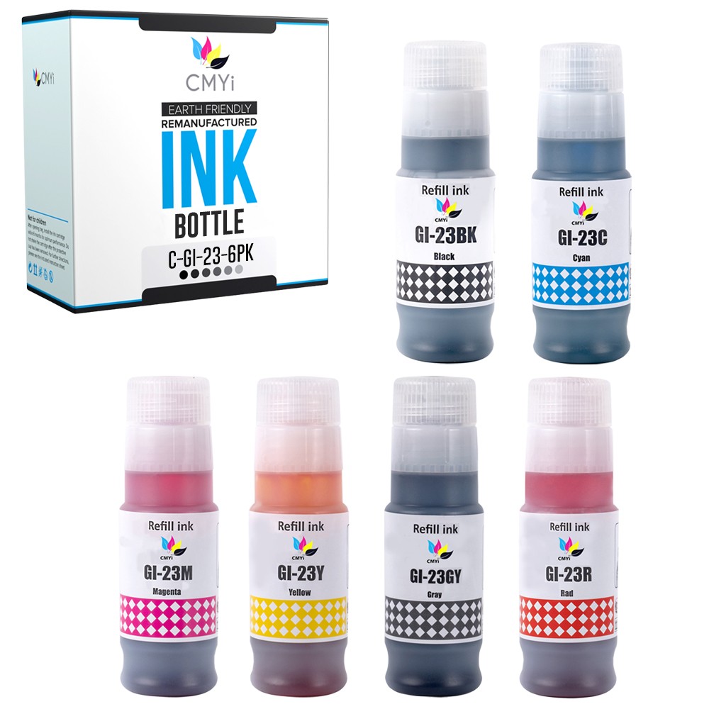 CMYi 6-Pack Compatible GI-23 Ink Bottles Combo fits Canon PIXMA G620
