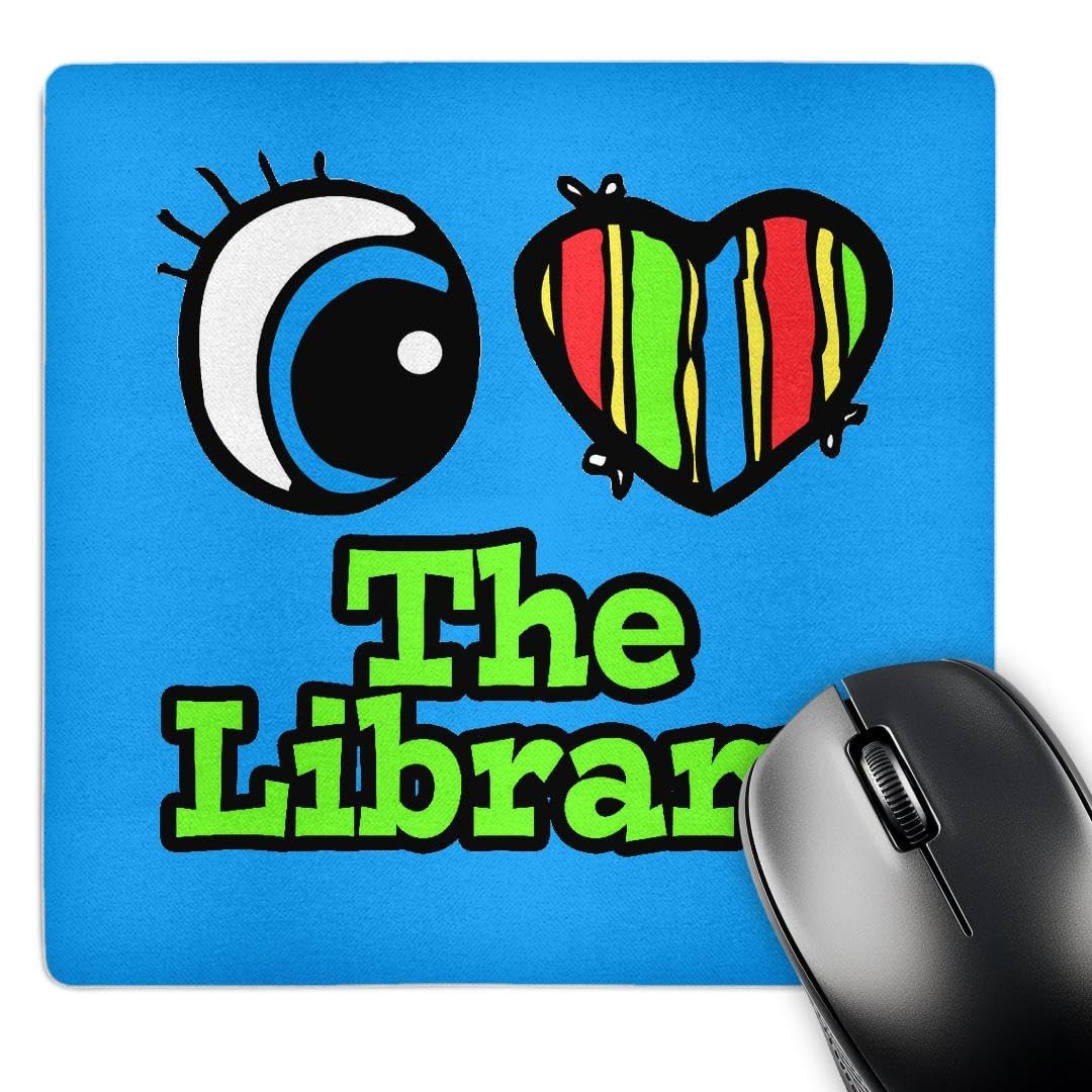 3dRose Bright Eye Heart I Love The Library Mouse Pad (mp_106628_1)