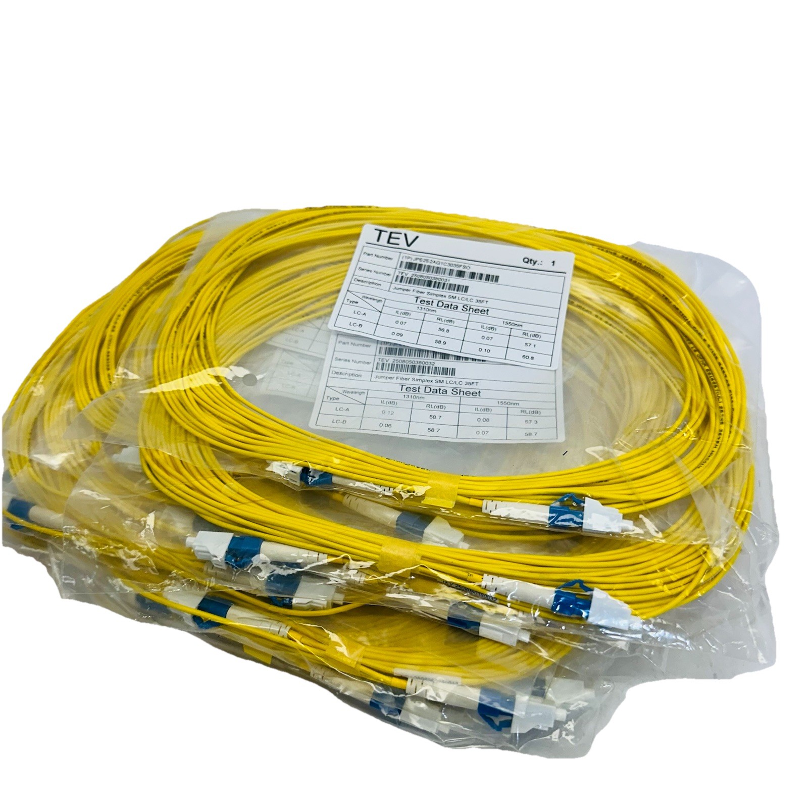 (LOT OF 12) TEV JUMPER FIBER SIMPLEX SM LC/LC 35FT JPE2E2AG1C3035FSO