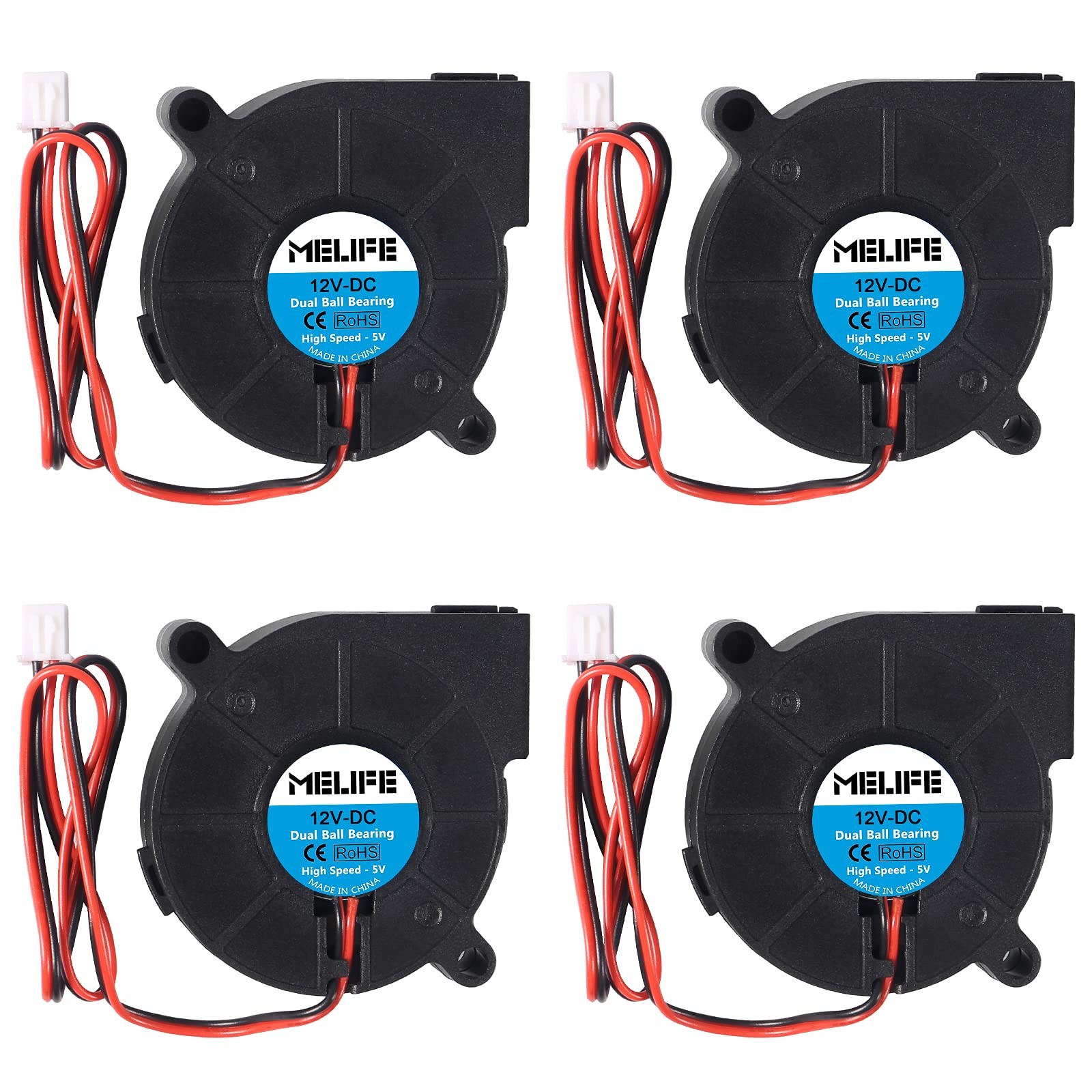 4 Pack Brushless Dual Ball Bearing Blower Fan, 12V 5015 Turbine Turbo 50x15mm...