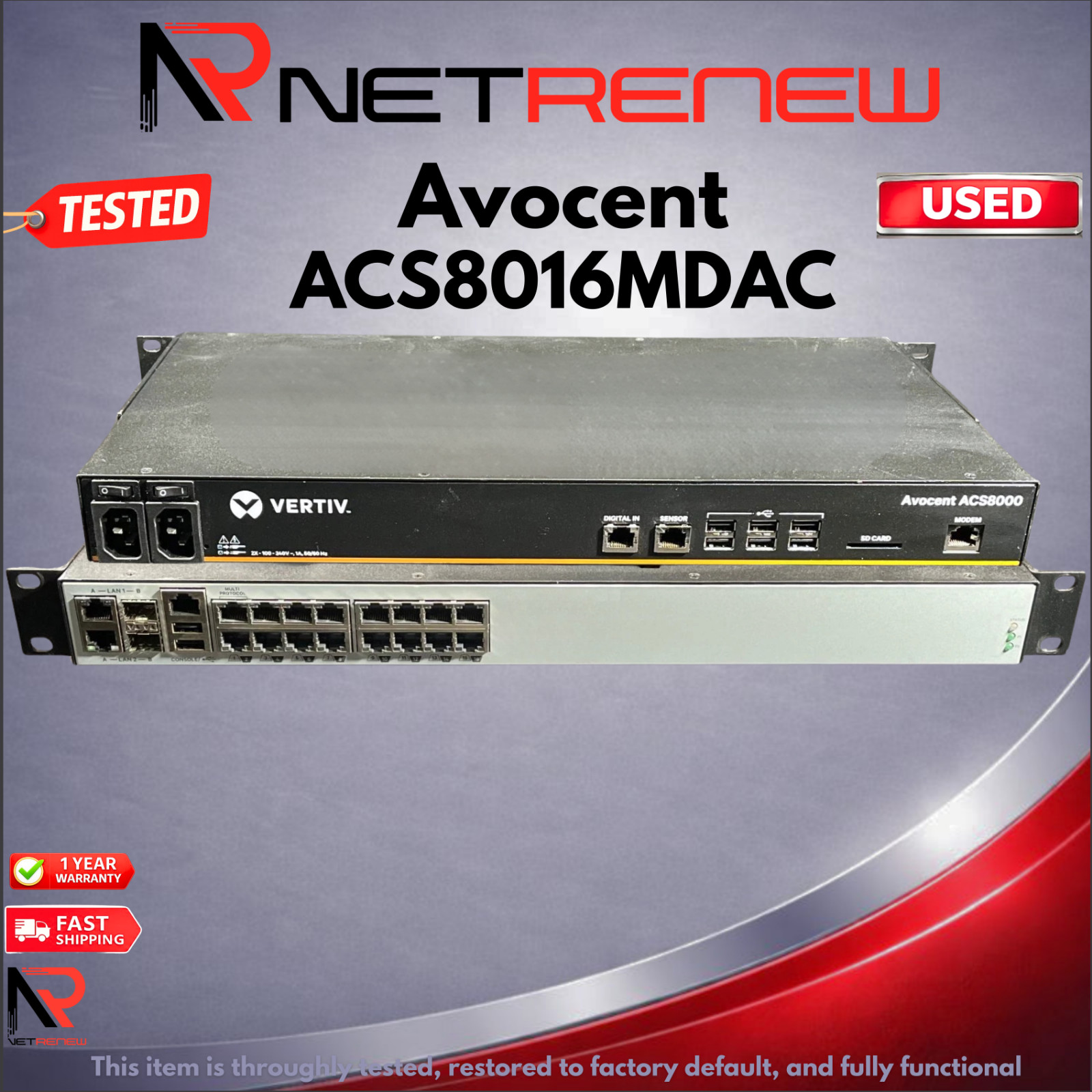 Vertiv Avocent ACS8000 ACS8016MDAC 16 Port Serial Console Server