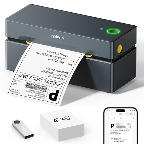 POLONO BLUETOOTH THERMAL SHIPPING LABEL PRINTER 4X6, PL80E - GRAY