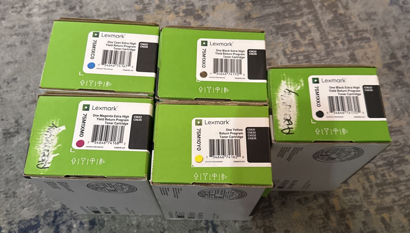 LEXMARK 75M10Y0 (2) 75M1XK0 75M1XM0 75M1XC0 Full Color Lot of 5 CS632 CX635