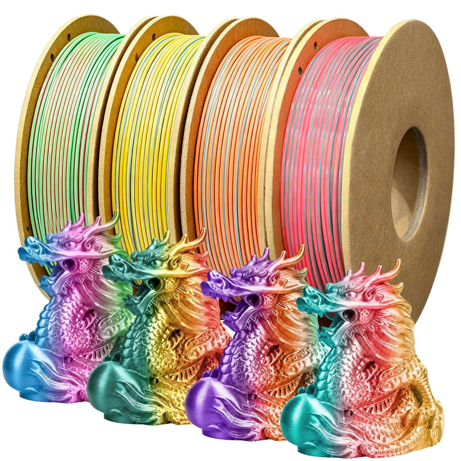 Frucindra Shiny Tricolor Silk PLA+ 3D Filament Bundle, Shiny Silk PLA+ Filame...