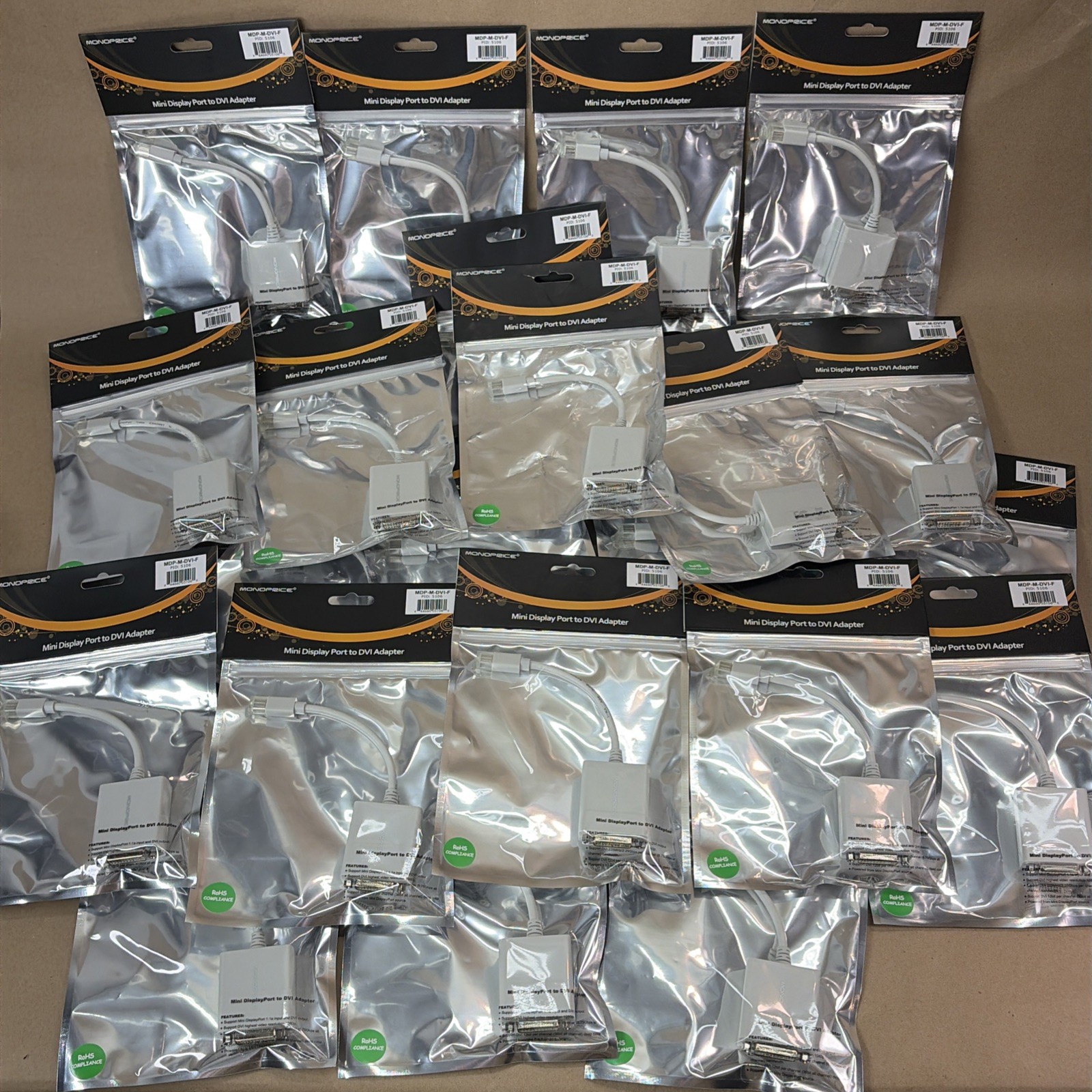 Lot of 23 MonoPrice Mini Display Port to DVI Adapter MDP-M-DVI-F New