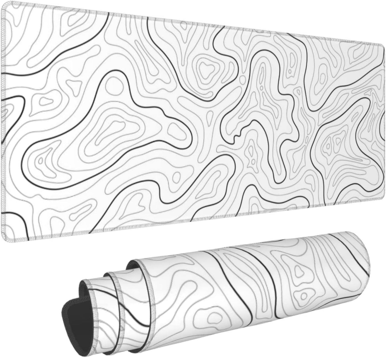 Abstract Topographic Map White Grey Black  Mouse Pad Long Mouse Pad Large Desk M