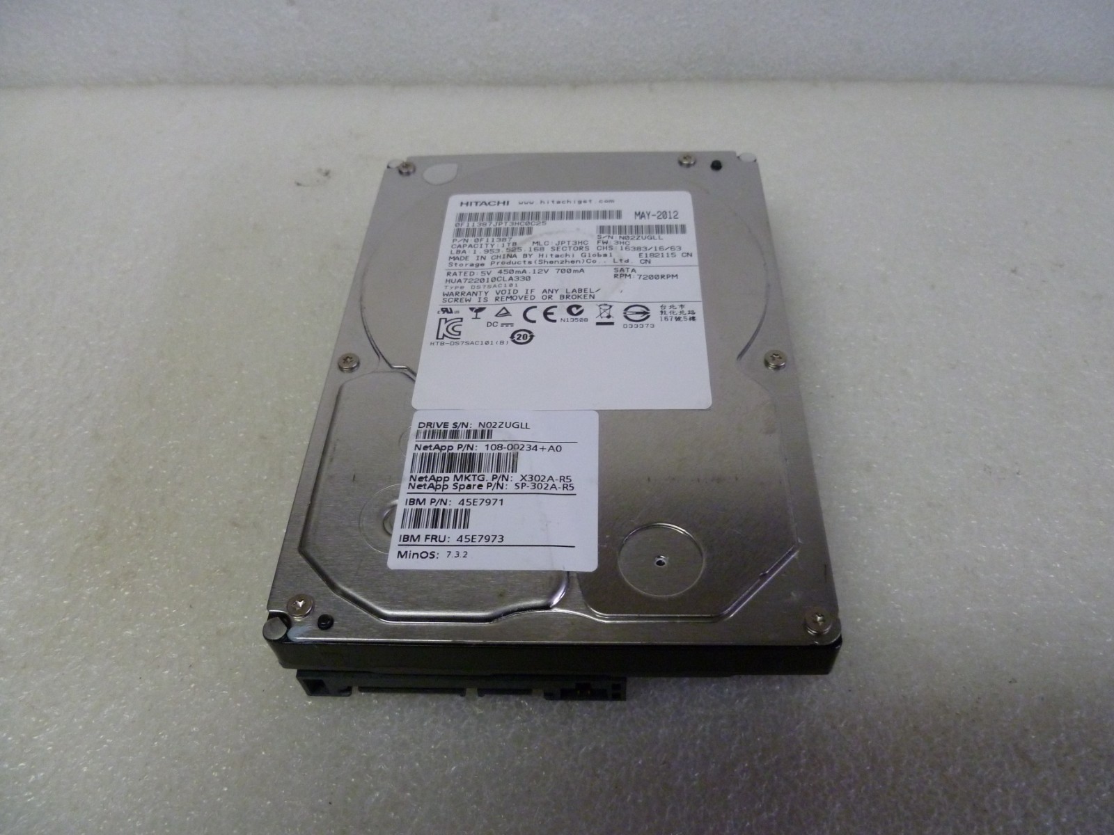 HITACHI HUA722010CLA330 1TB SATA HARD DRIVE P/N: 0F11387 MLC: JPT3HC F/W: 3HC