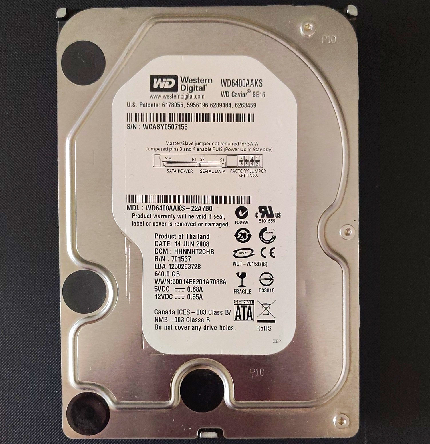 Western Digital WD Caviar SE16 WD6400AAKS 640GB 7200RPM 16MB 3.5" SATA