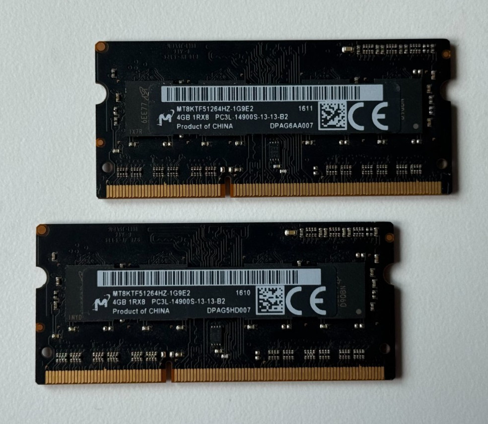 Micron 8GB Kit 2x4GB DDR3L PC3L-14900S SODIMM Laptop Memory MT8KTF51264HZ-1G9E2