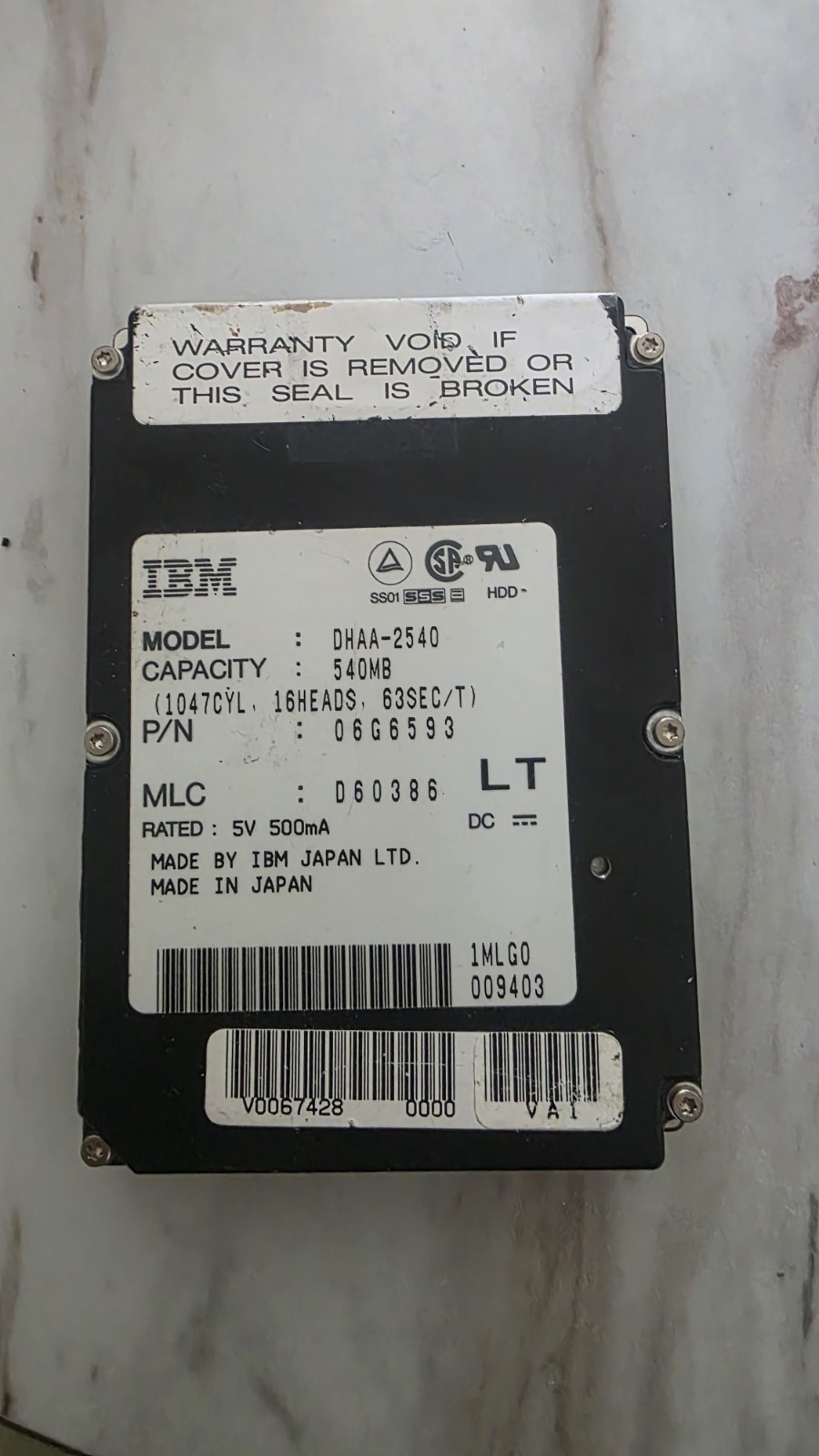 2.5 Hard Disk Drive IBM DHAA-2540 540MB 84G3011 D60386 JT OEM