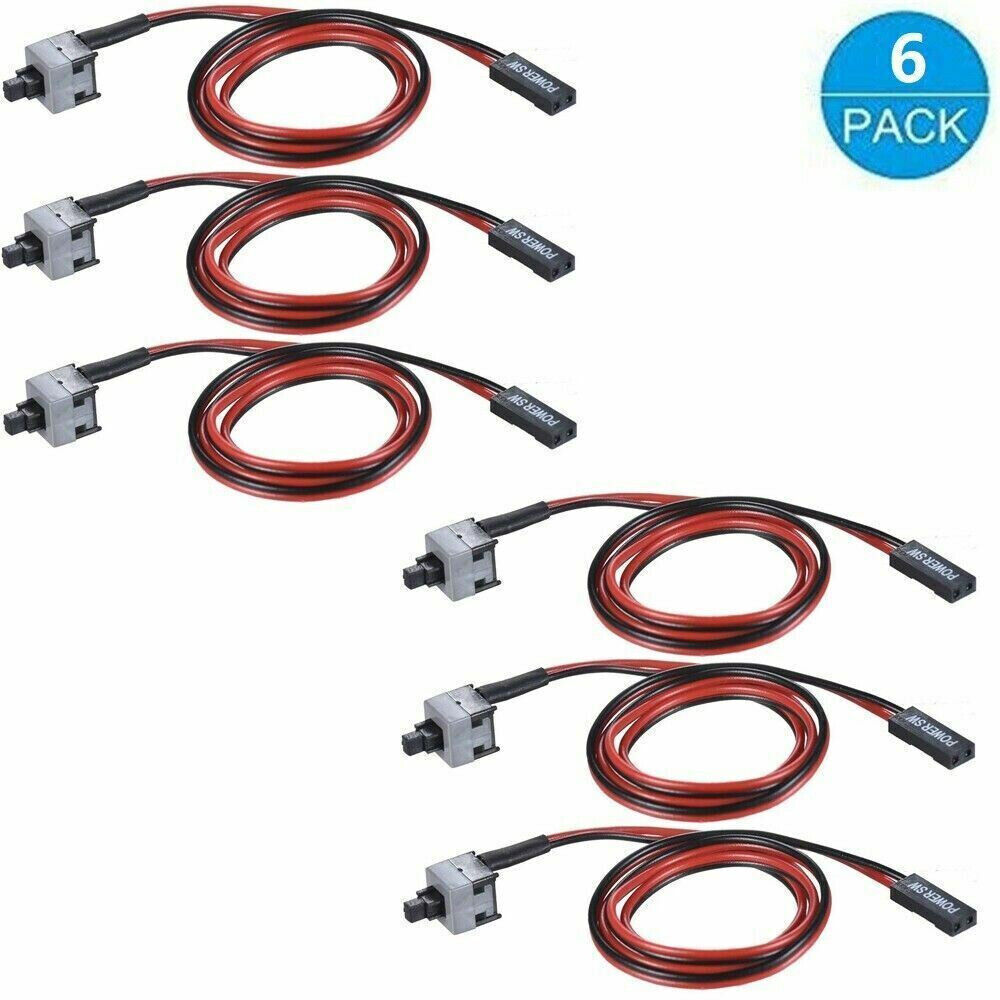 6 pack 2 Pin SW PC Power Cable On Off Push Button ATX Computer Switch Wire