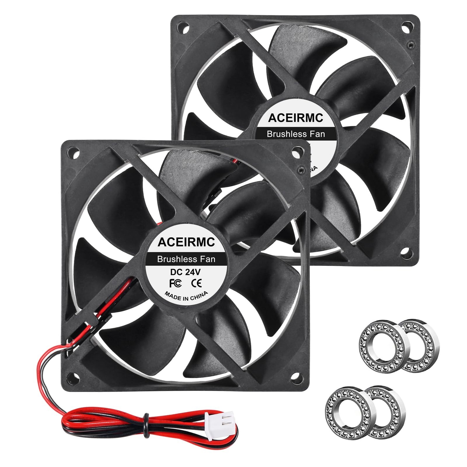 2pcs 9225 92mm x 25mm 24V DC Brushless Computer case Fan 24 Volt 2Pin Dual fo...