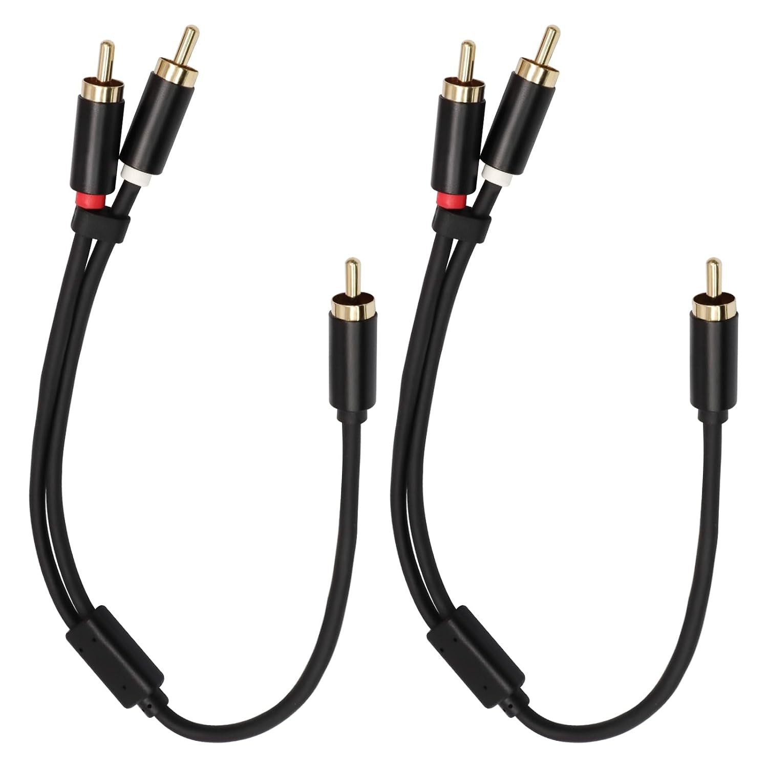 RCA Y-Adapter Splitter Cable 1Ft - 2 Male Connectors - Audio Connection