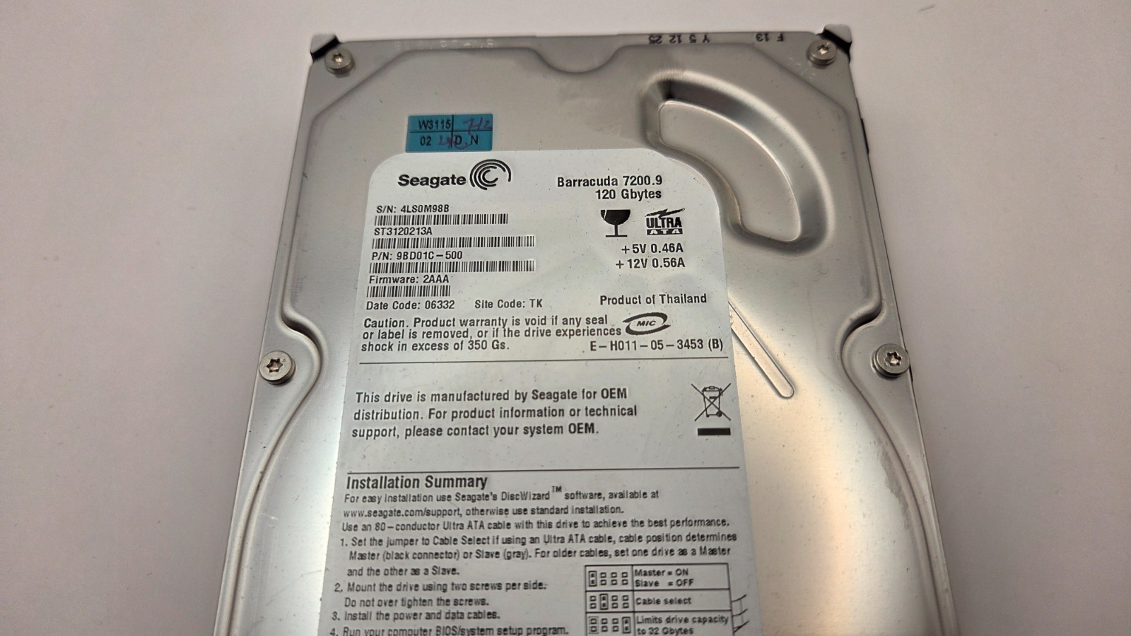Seagate Barracuda 7200.9 ST3120213A 120GB 3.5in IDE PATA Desktop HDD - Wiped