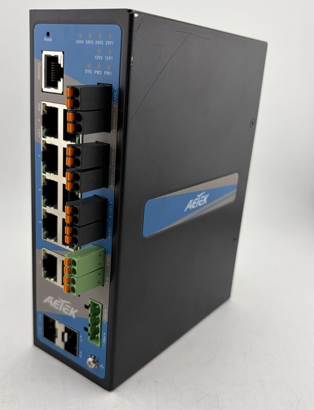 AETEK INDUSTRIAL-GRADE L2 PRO 8 PORT 12-48VDC GIGABIT POE SWITCH D62-084-30-DC