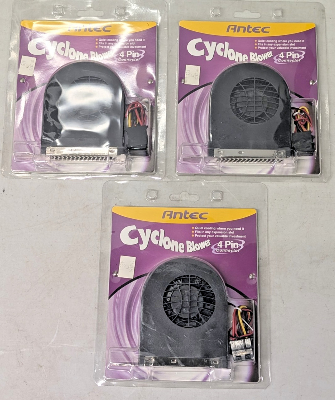 Lot of 3 Vintage Antec Cyclone Blower PCI Slot PC Case Fans 4-Pin Molex NIB