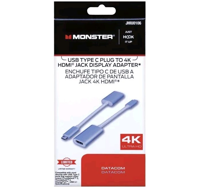 Monster Just Hook It Up USB C To 4K HDMI Display Adapter