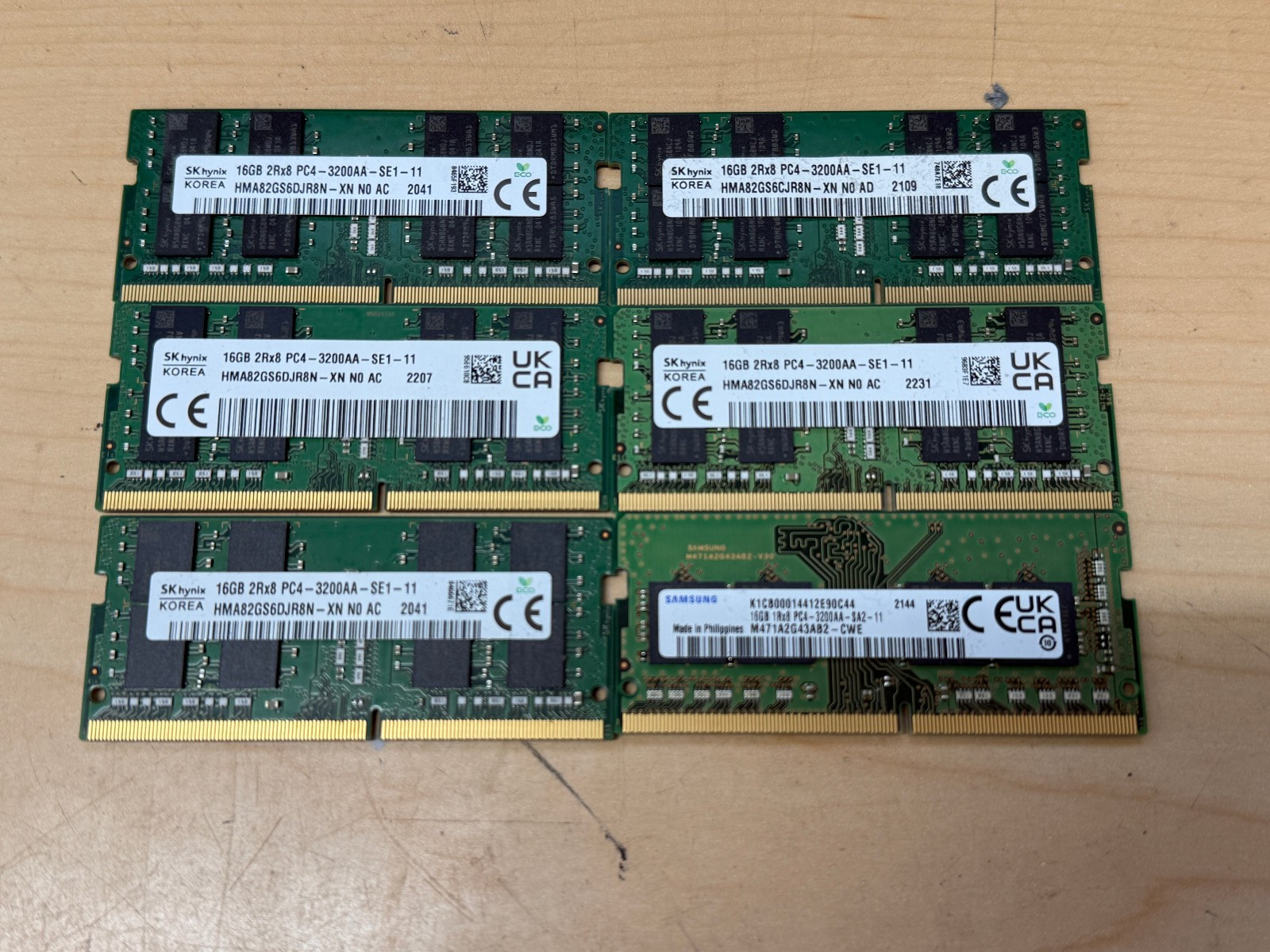 Lot of 6 Mixed Brands 16GB PC4 3200 DDR4 3200MHz PC4 25600 Laptop Memory
