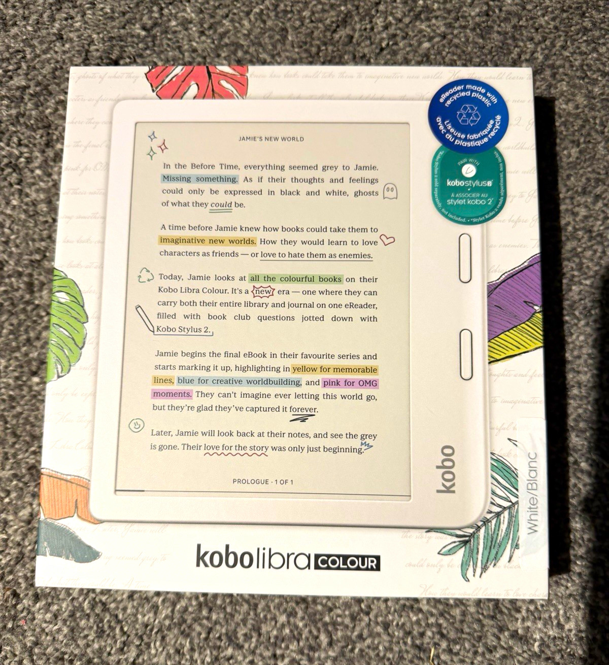 Kobo Libra Colour 32GB White 7in eReader Used in Box with Case & Charger Bundle