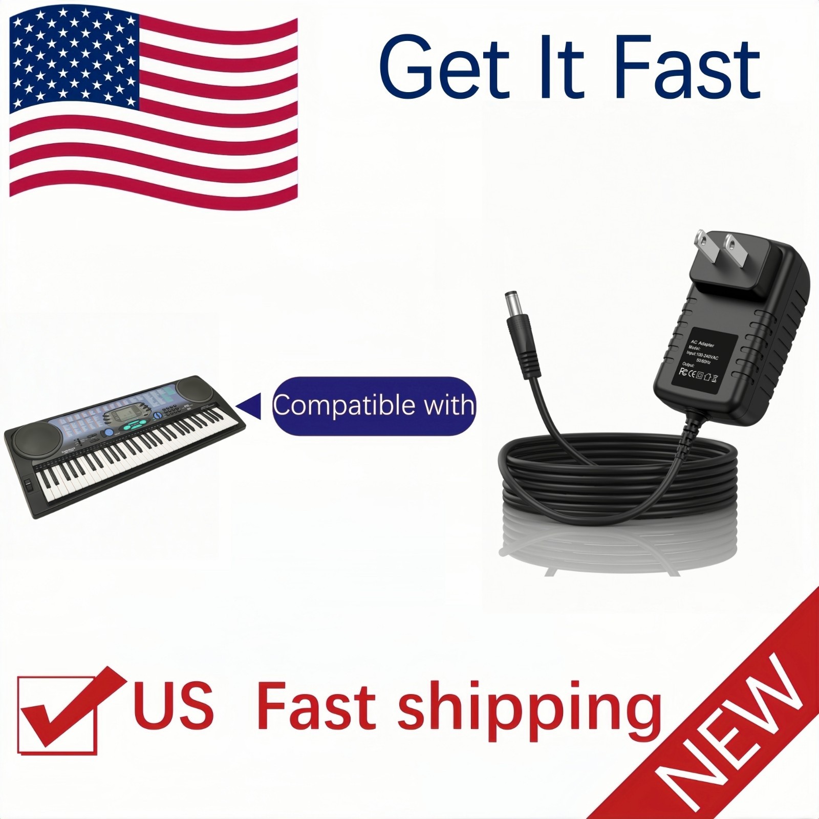 AC Adapter for Radio Shack MD-1210 MD-1160 MD-981 MD-992 Keyboard Power Supply