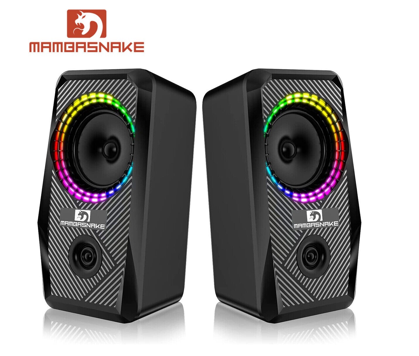 Computer Desktop Speakers 2.0 Stereo Surround Sound RGB Backlit Portable USB PC