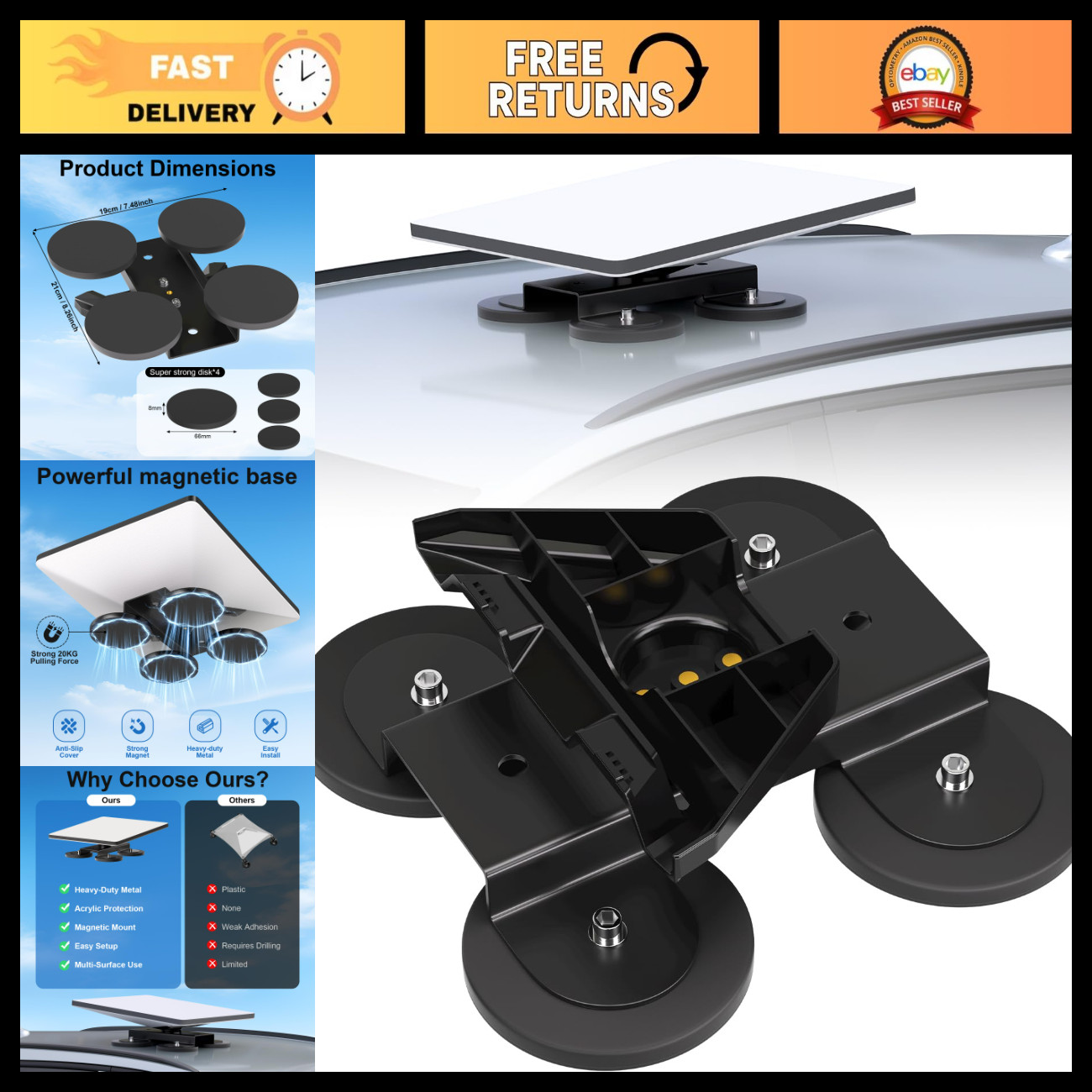 Magnetic Mount for Starlink Mini 2024-2026, 4-Pack Ultra-Strong RV & Boat Mounts