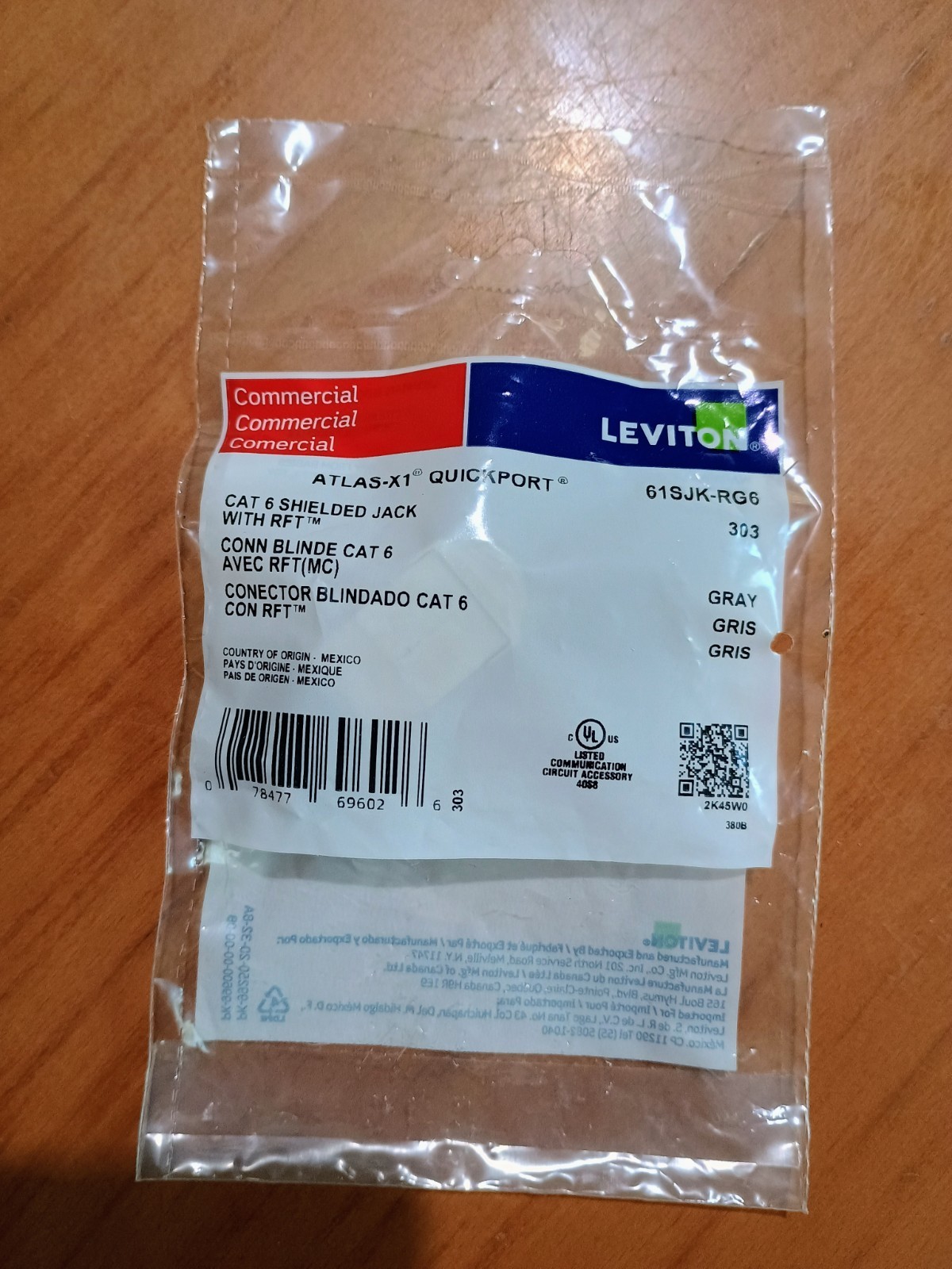 Leviton 61SJK-RG6 Atlas-X1 Cat 6 Shielded QuickPort Jack - Gray (Brand New)