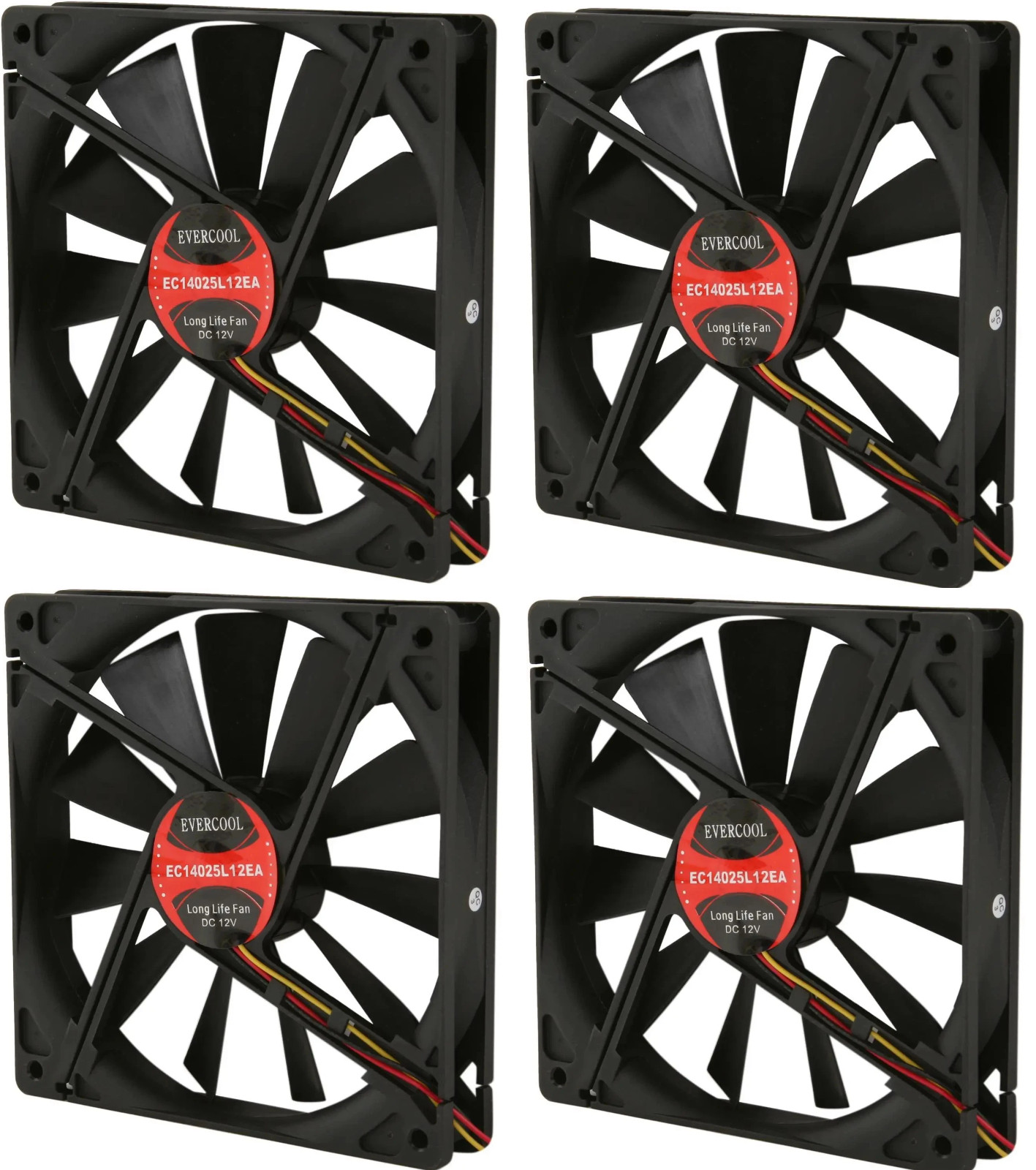 4x Evercool 140mm x 25mm 12V EC1425L12EA Computer Case 3-Pin / 4-Pin Molex Fan