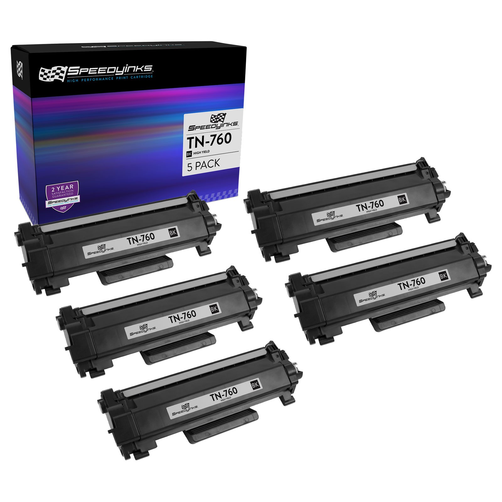 SPEEDYINKS 5PK Replacement for Brother TN760 TN-760 HY Black Toner Cartridges