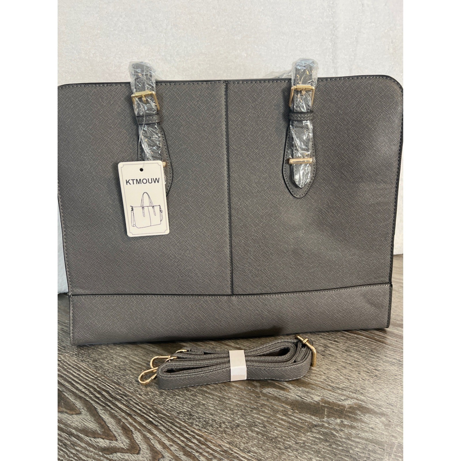 KTMOUW Gray 15.6"  Laptop Tote Bag  Work Briefcase Crossbody New