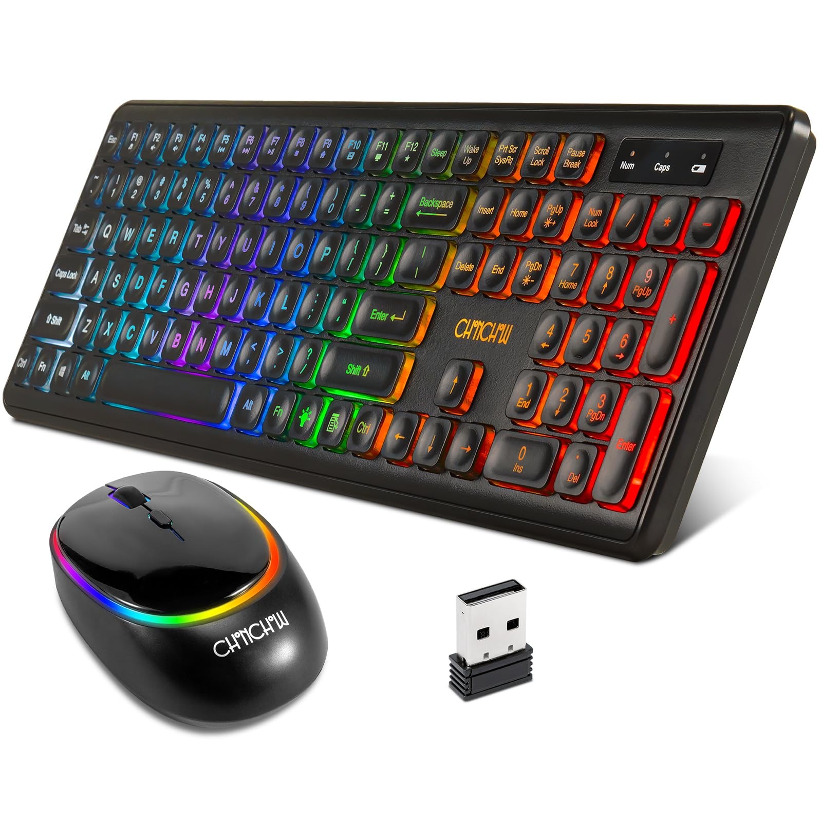 Wireless Keyboard and Mouse Rechargeable LED Combo RGB Backlit Keypad Silent ...