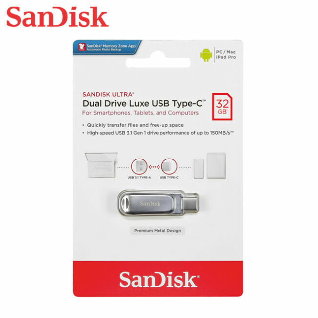SanDisk Ultra Dual Drive Luxe 32/64/128/256GB Type-C 150MB/s USB 3.1 Memory-UK