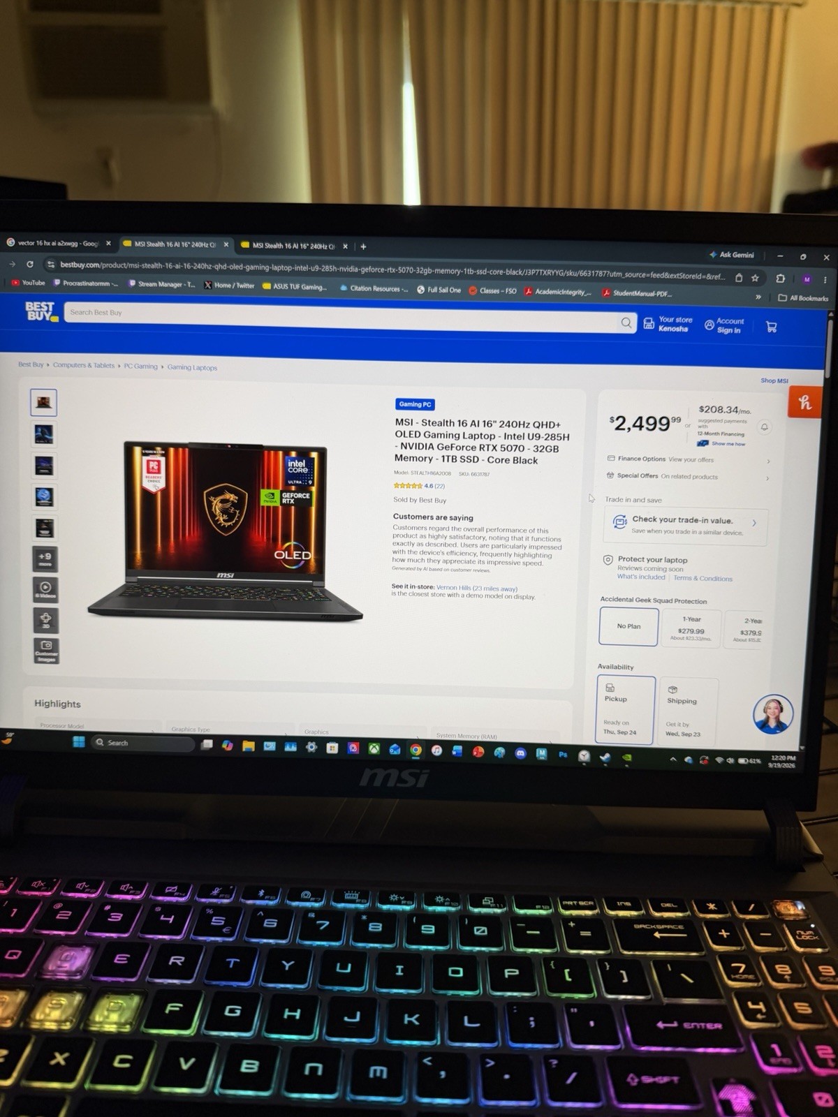 msi stealth 16 ai I9 5070 Rtx 240hz