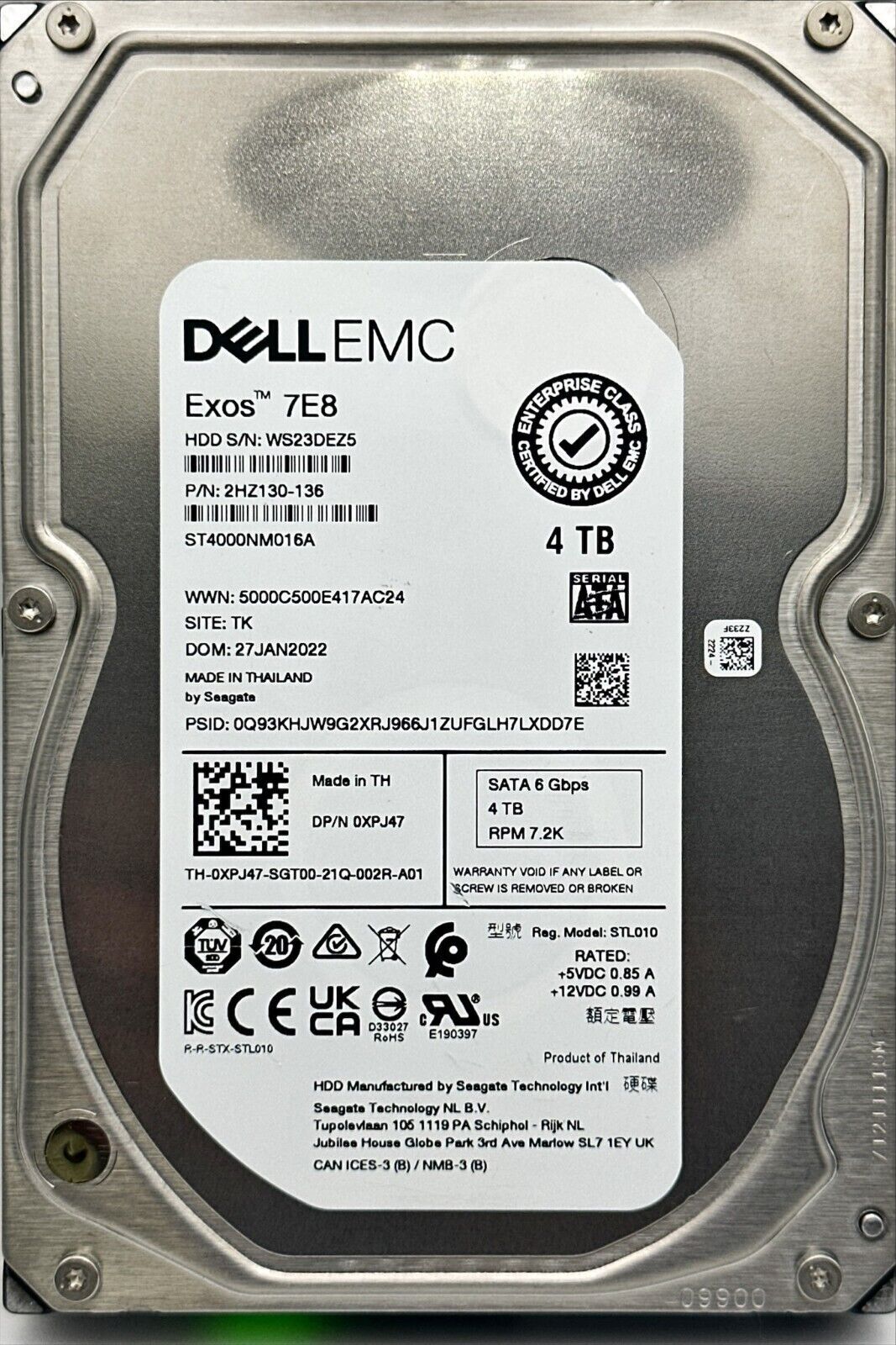 for DELL EMC ST4000NM016A 4TB 3.5" 7.2K RPM SATA 6Gbps 256MB HDD P/N: 0XPJ47