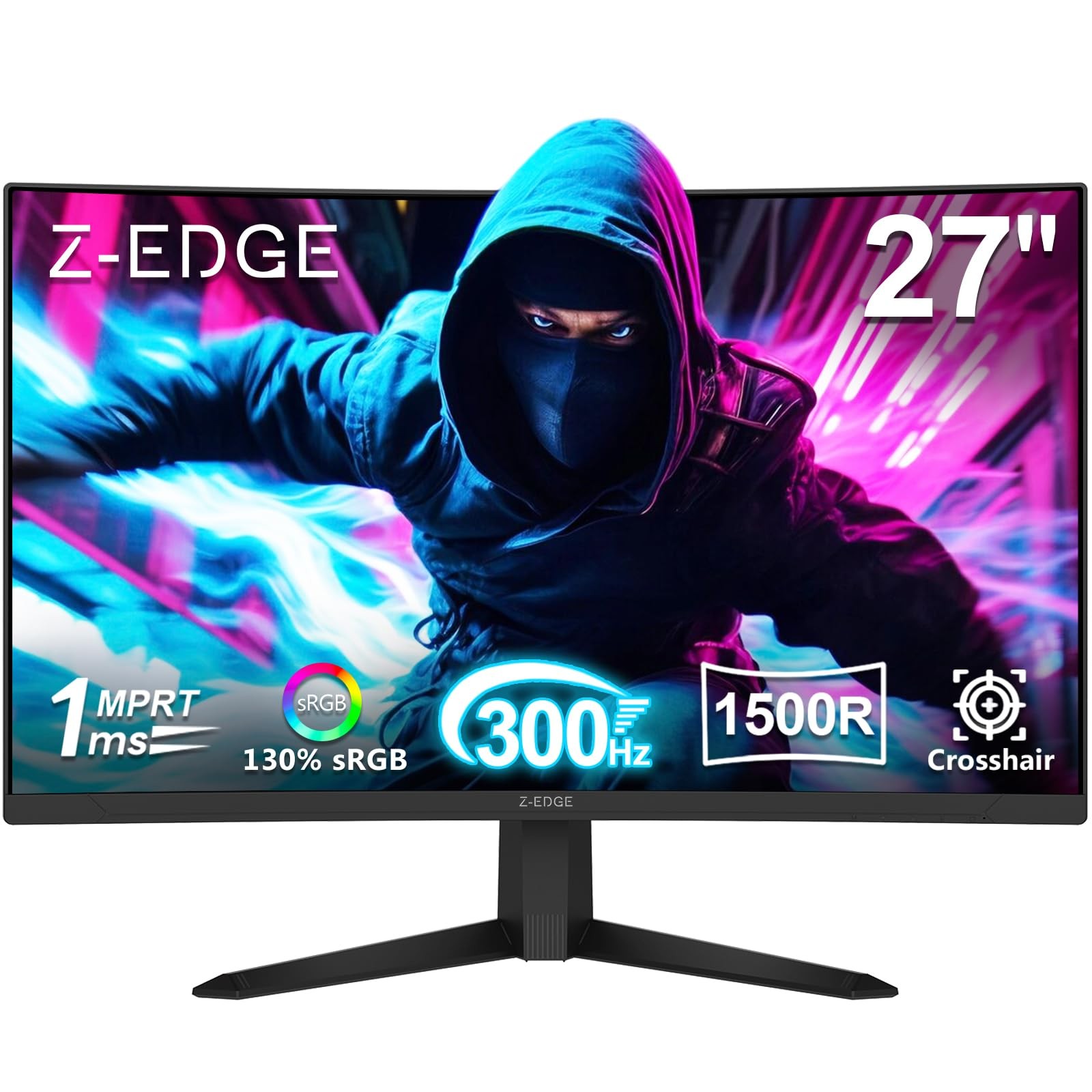 Z-Edge UG27S 27 Inch Curved Gaming Monitor, FHD 1080P, 300Hz Refresh Rate, 1ms